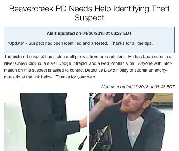 Beavercreek PD needs help Identifying Theft Suspect