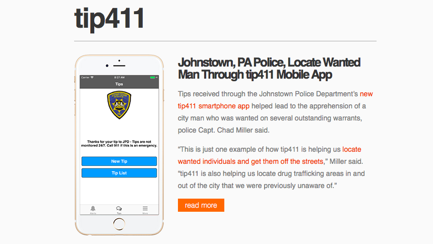 Johnstown PA Police Locte Wanted Man Through tip411 Mobile App