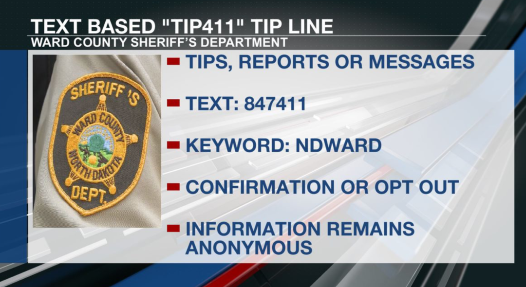 Ward County text based tip411 tip line