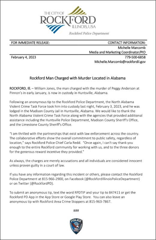 Rockford PD arrest murder suspect 